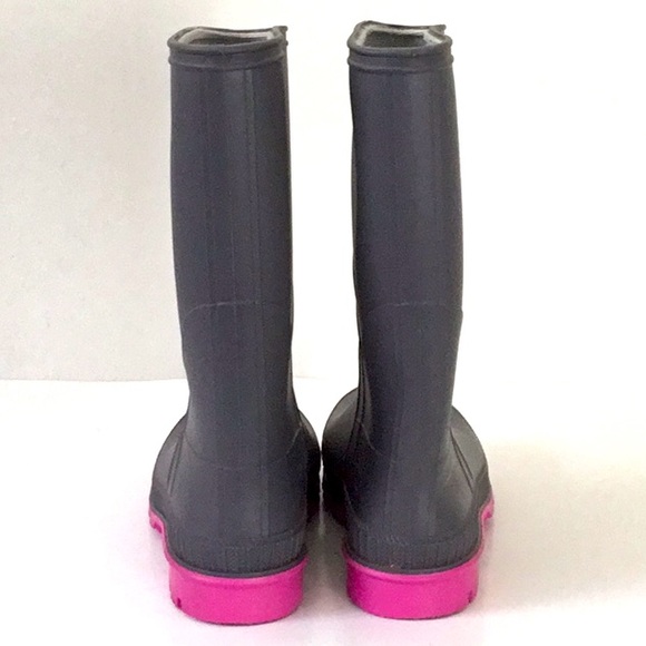 Kamik Gray Rain Boots, Girl’s Pink Trim Rubber. Outdoor, Casual, School. - Picture 2 of 7